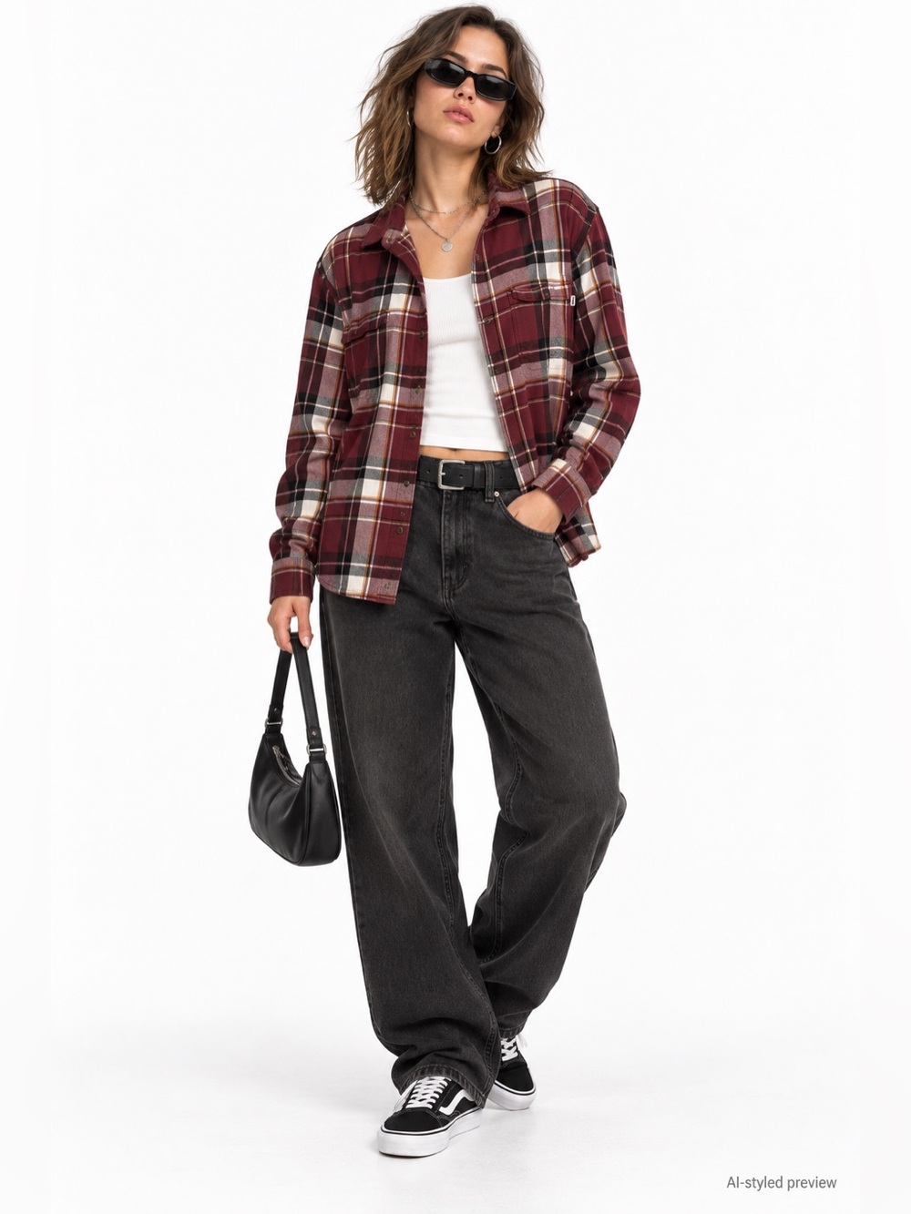 Vans Burgundy Plaid Flannel Shirt Small S Long Sleeve Button Up Grunge Skater